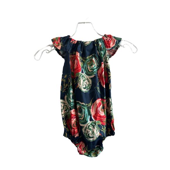 Cranky Peach Girls 6-12M Navy, Red, Green Floral Short Sleeve Cotton Onesie - Picture 6 of 10